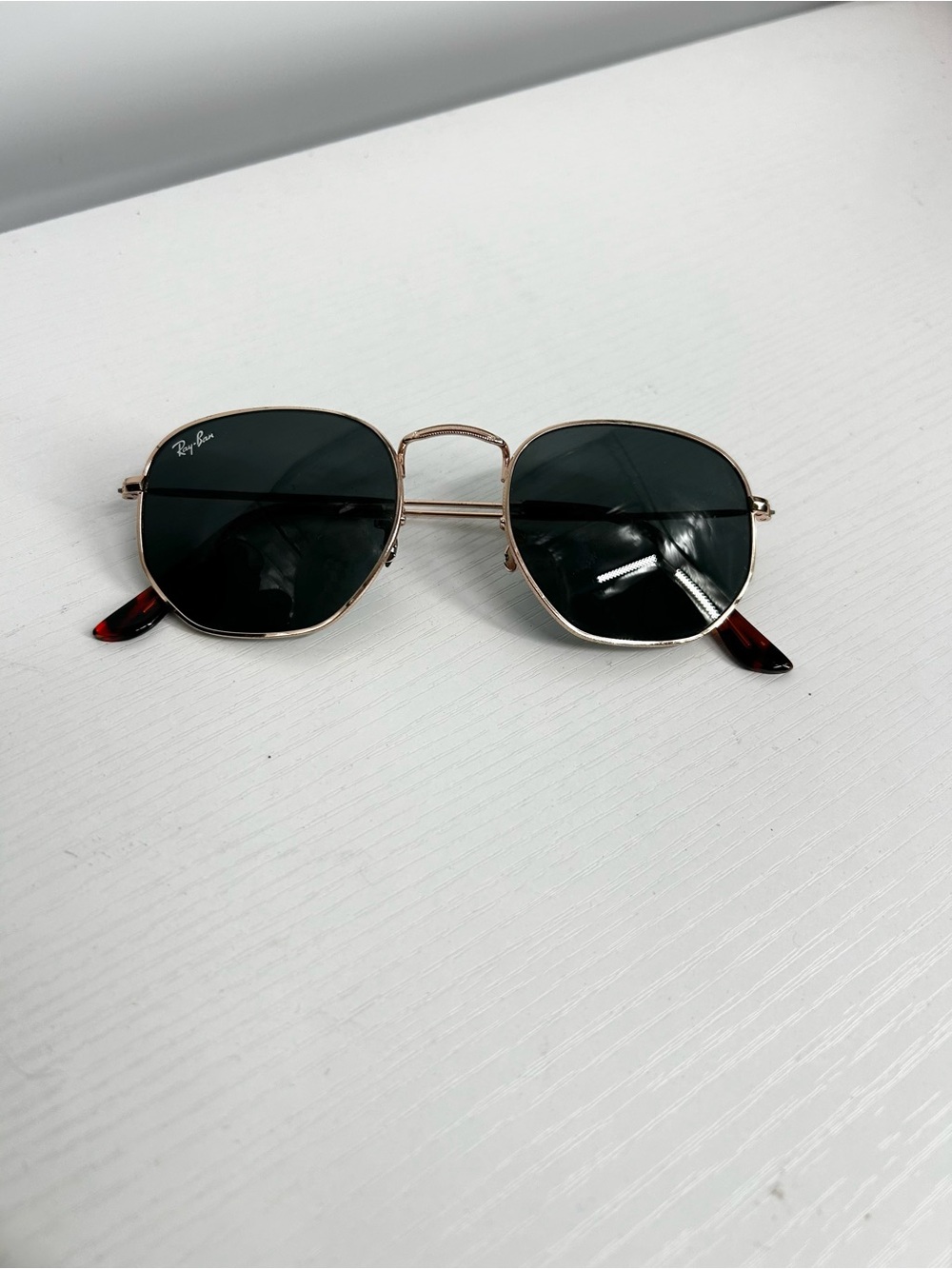 Ray-Ban Hexagonal Sunglasses Gold 51021 NEEDS NOSE PADS